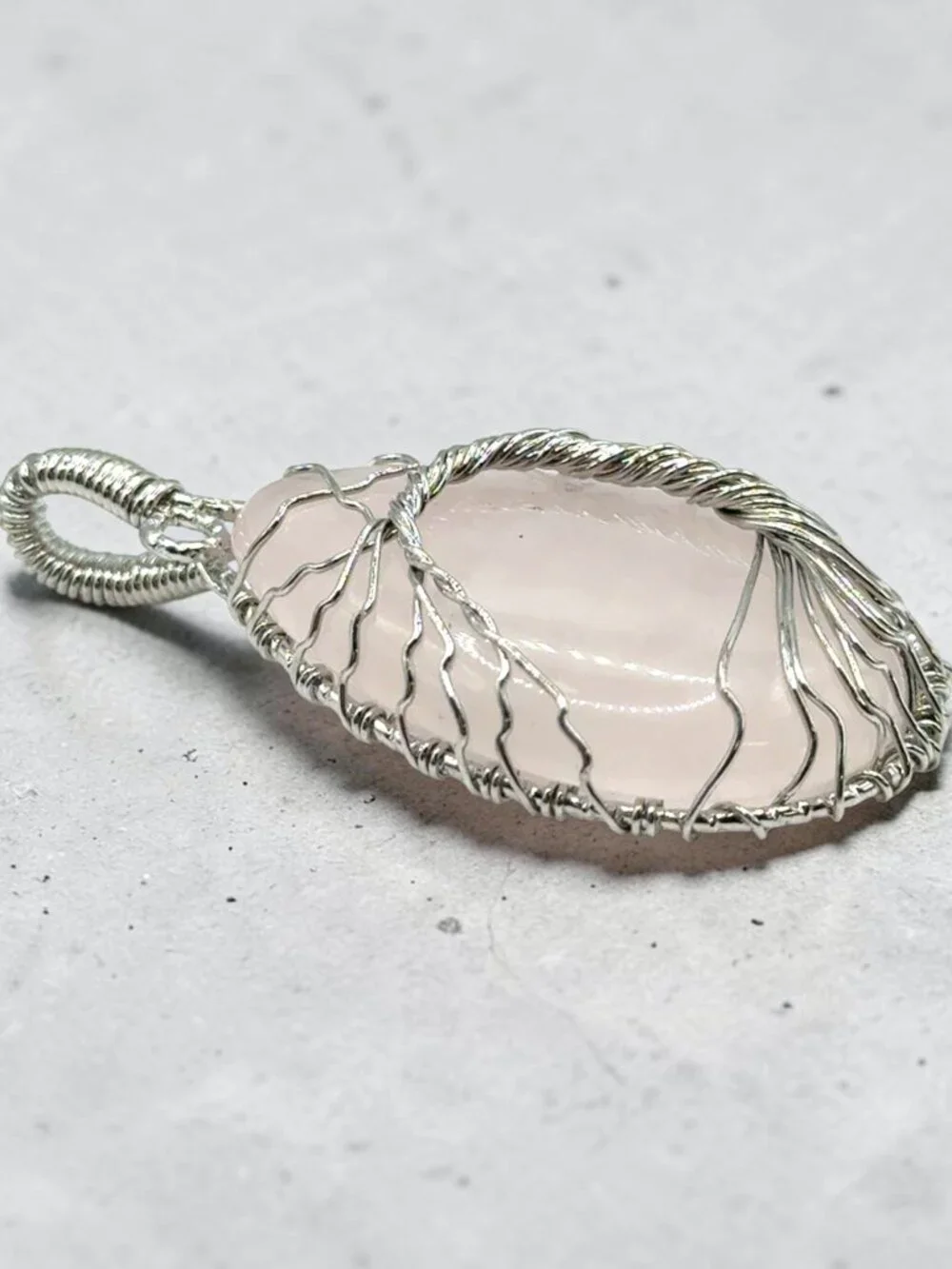 Silver-Tone Wire Wrapped Rose Quartz Pendant